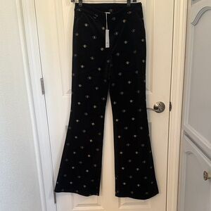 Misa Los Angeles Black Flare Pants with Gold Accents